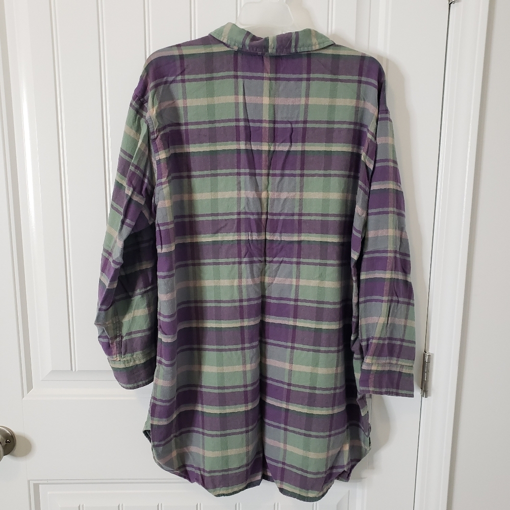 Lauren Ralph Lauren Plaid Cotton Blend Herringbone Sleep Lounge Shirt Size Large - Picture 6 of 11